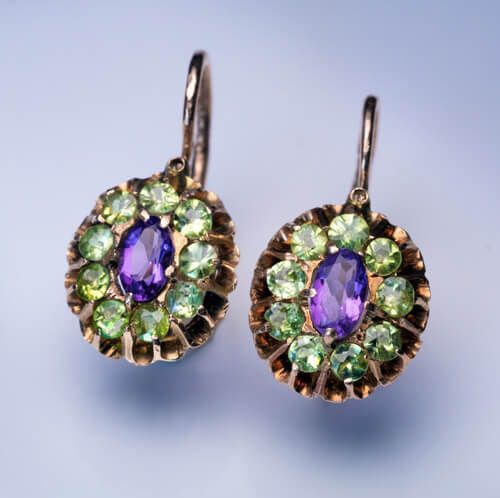 Vintage Bright Rounded Green & Purple Earrings