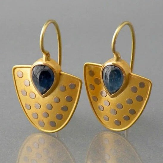 Golden Vintage Blue Crystal Earrings