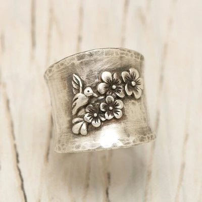 Bird Flower Wide Band Ring