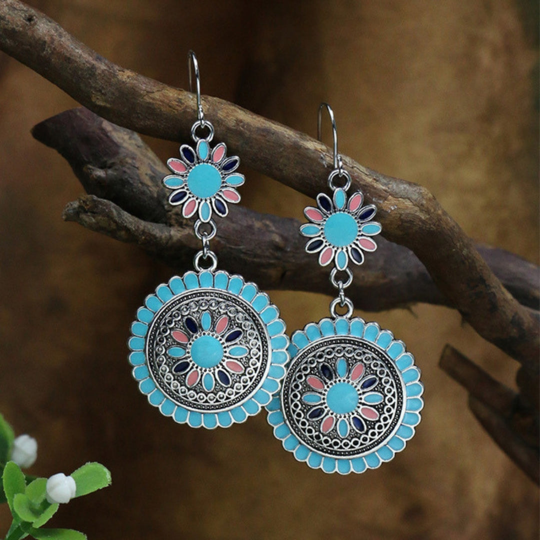 Opal Mandala Earrings in Silver