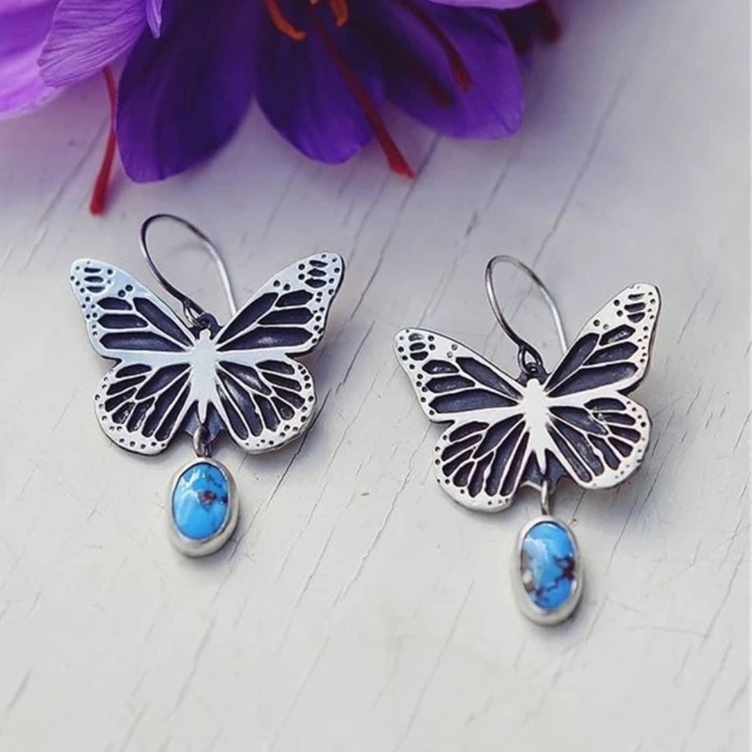 Vintage Silver Butterfly Blue Stone Earrings