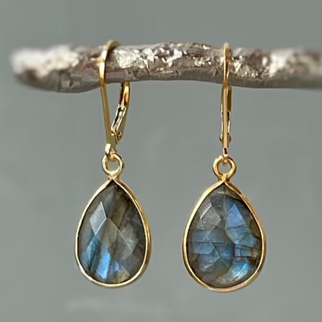 Vintage Blue Crystal Drop Golden Earrings