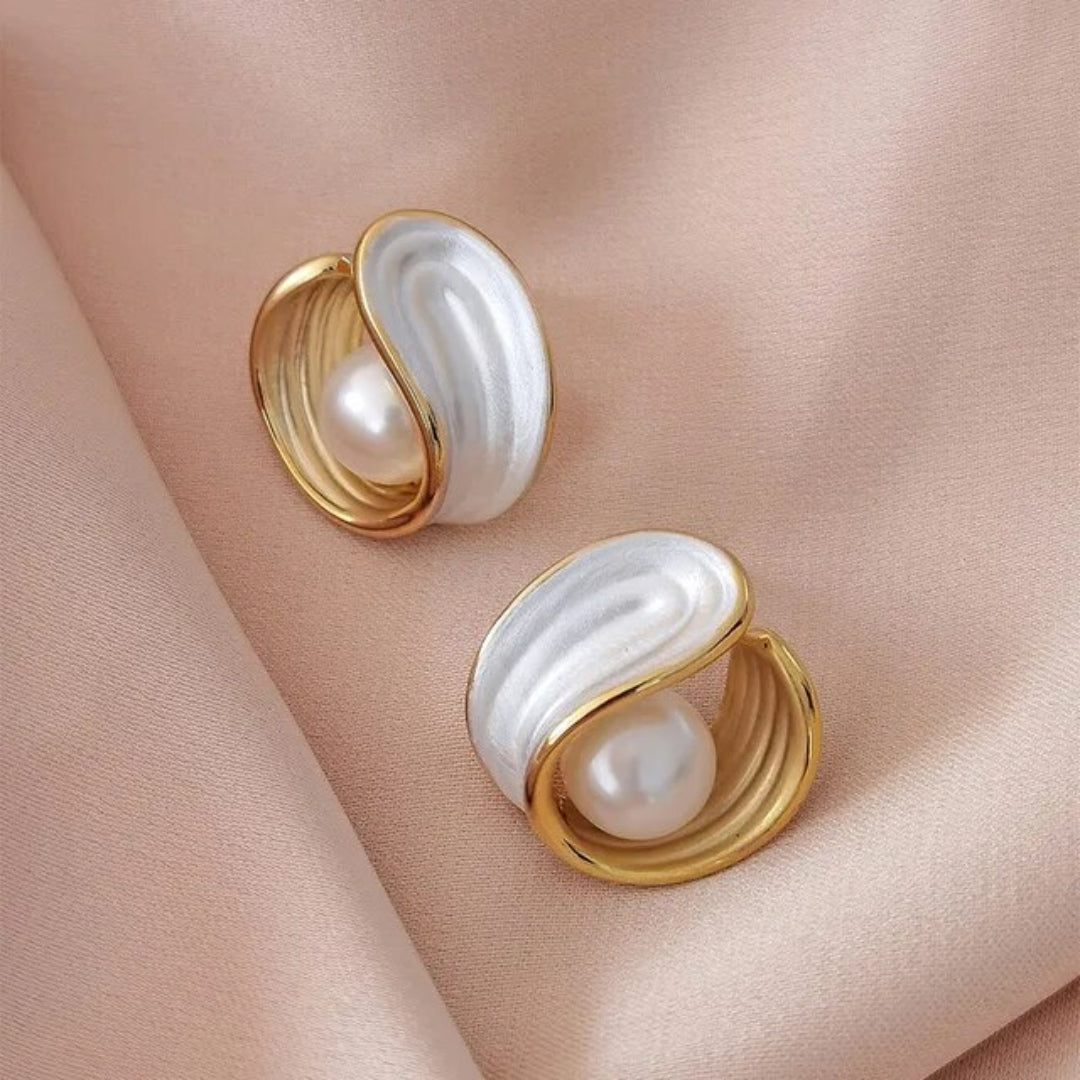 Luxury White Opal Earrings with Pearls in Gold