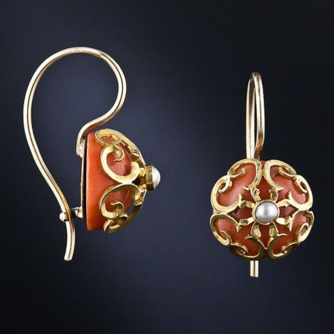 Vintage Red Golden Hollow Earrings