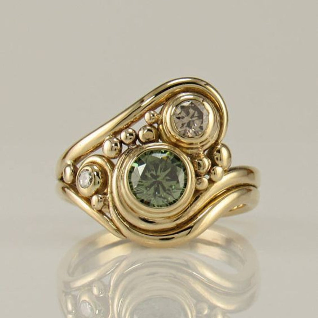 Vintage Golden Green Zirconia Ring