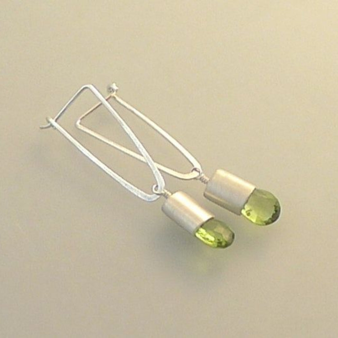 Vintage Olive Crystal Dangling Silver Earrings