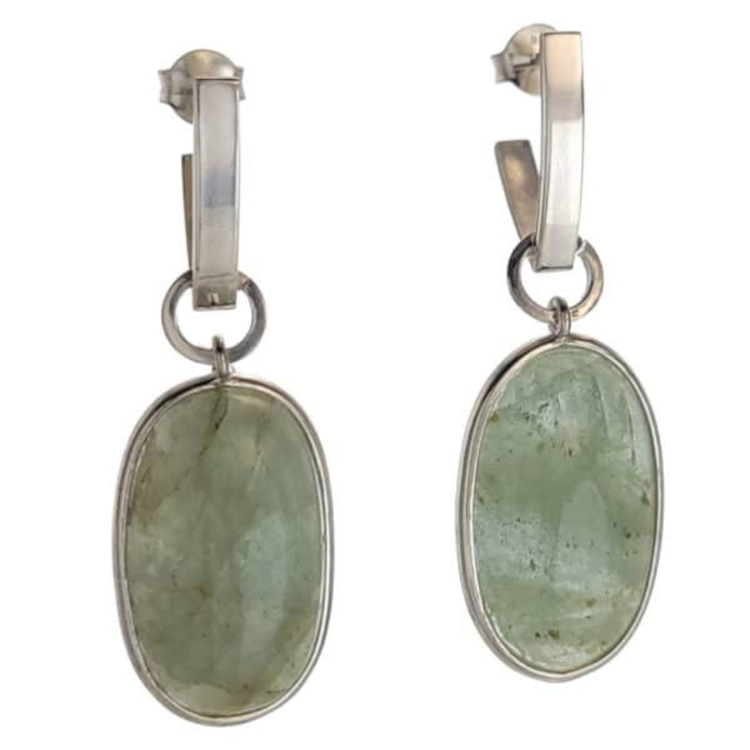 Vintage Oval Stone Silver Earrings