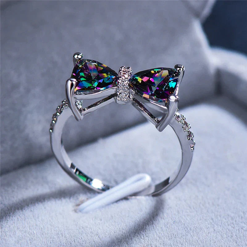 Multicolor Crystal Bow Ring