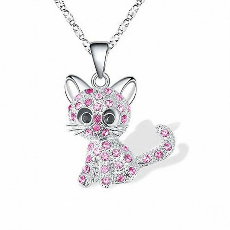 Silver Baby Kittens and Coloured Zirconia Necklace