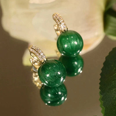 Green Pearl Earrings in Gold