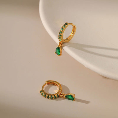 Green Zirconia Earrings in Gold