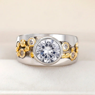 Vintage Inlaid Zirconia Gold & Silver Ring