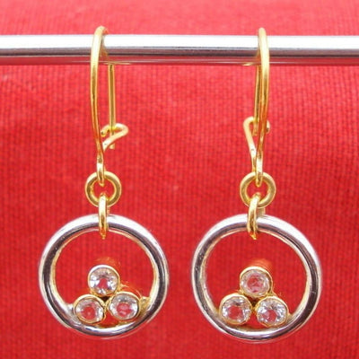 Vintage Gold & Silver Triple Zirconia Earrings