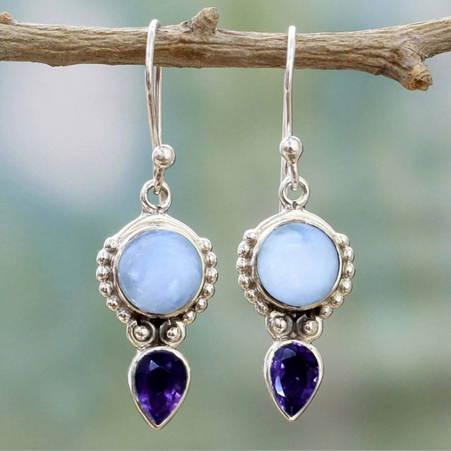 Vintage Moonstone with Purple Crystal Earrings