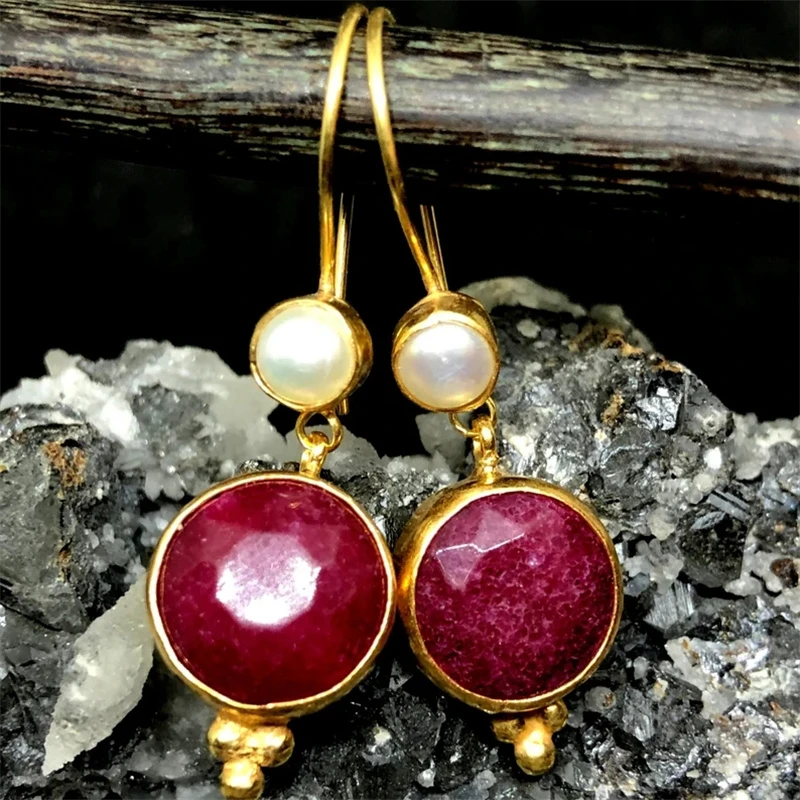 Vintage Red Stone Gold Earrings