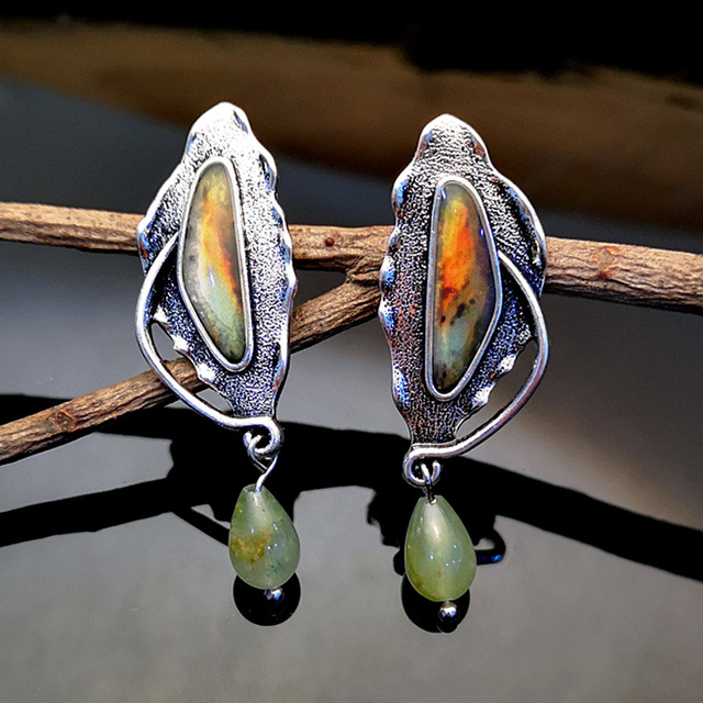 Vintage Cosmic Green Stone Earrings