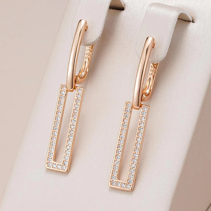 Elegant Rectangular Hollow Earrings in Gold