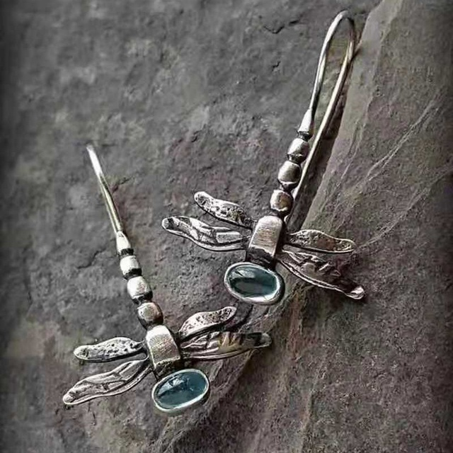 Vintage Dragonfly Silver Earrings