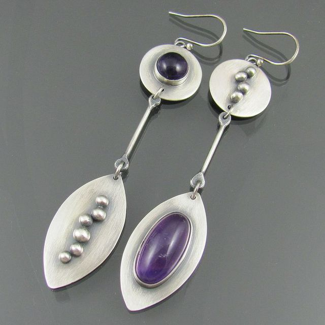 Vintage Purple Crystal Silver Earrings