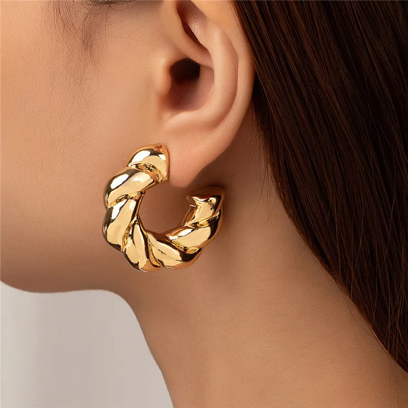 Vintage Golden Thick Hoop Earrings