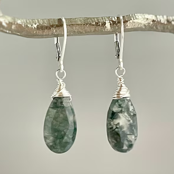 Vintage Green Drop Silver Earrings