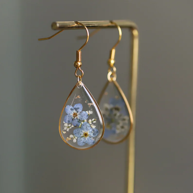 Vintage Blue Flower Crystal Drop Earrings