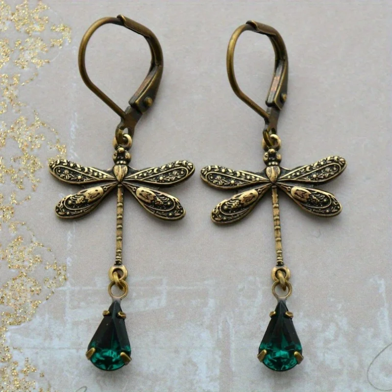 Vintage Golden Dragonfly Earrings