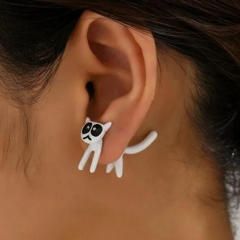 Vintage White Kitty Earrings