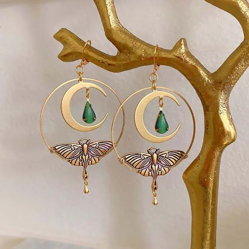 Vintage Golden Moon Dragonfly Earrings