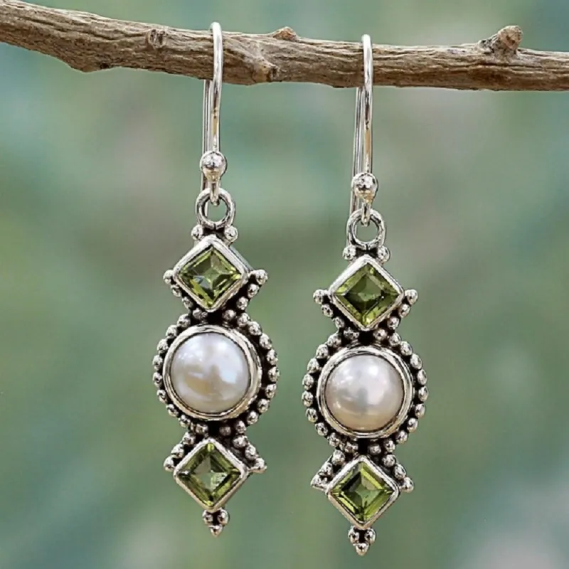 Vintage Green Moonstone Earrings