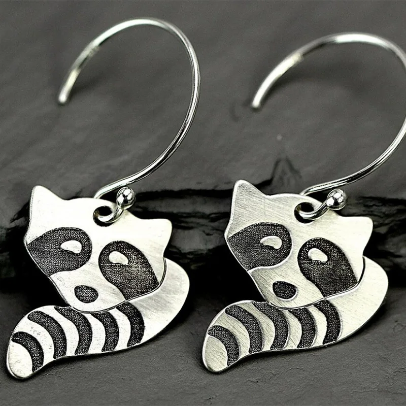 Vintage Raccoon Silver Earrings