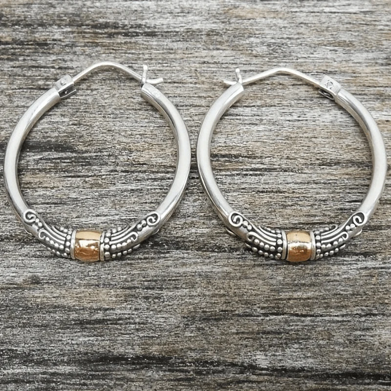 Vintage Silvery Carved Pattern Hoop Earrings