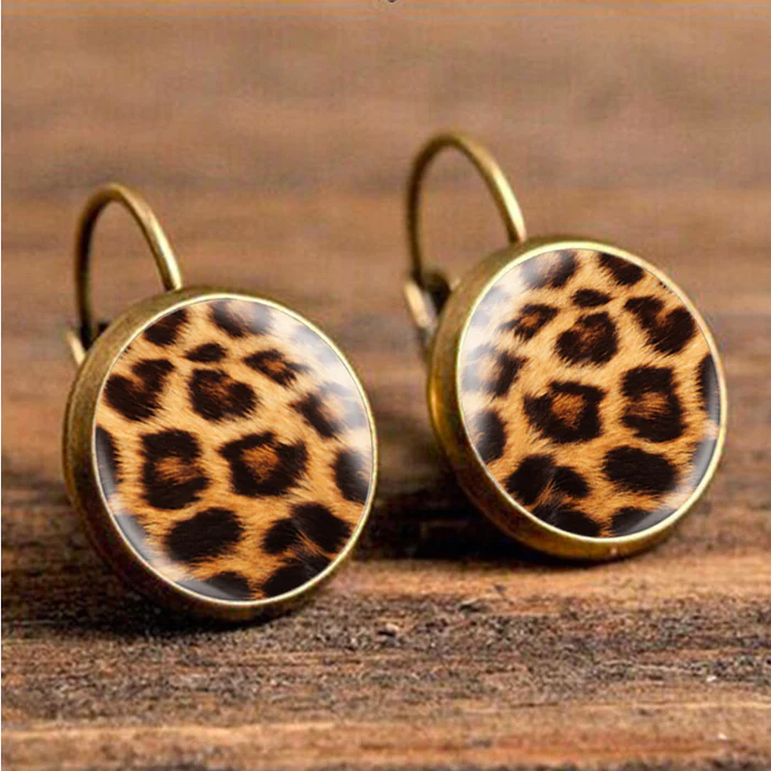 Vintage Rounded Leopard Crystal Earrings