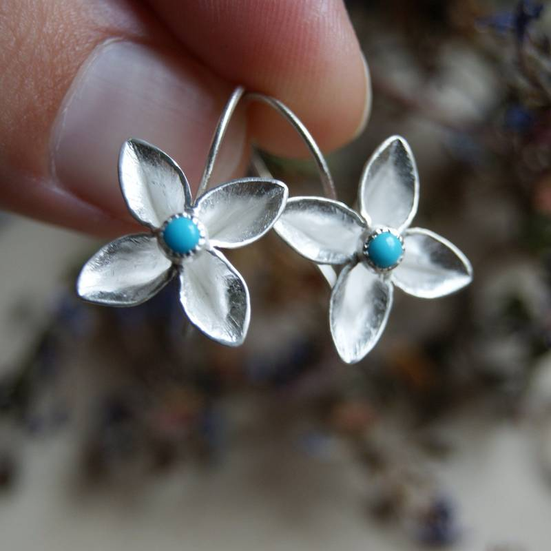 Vintage Blue Stone Flower Earrings