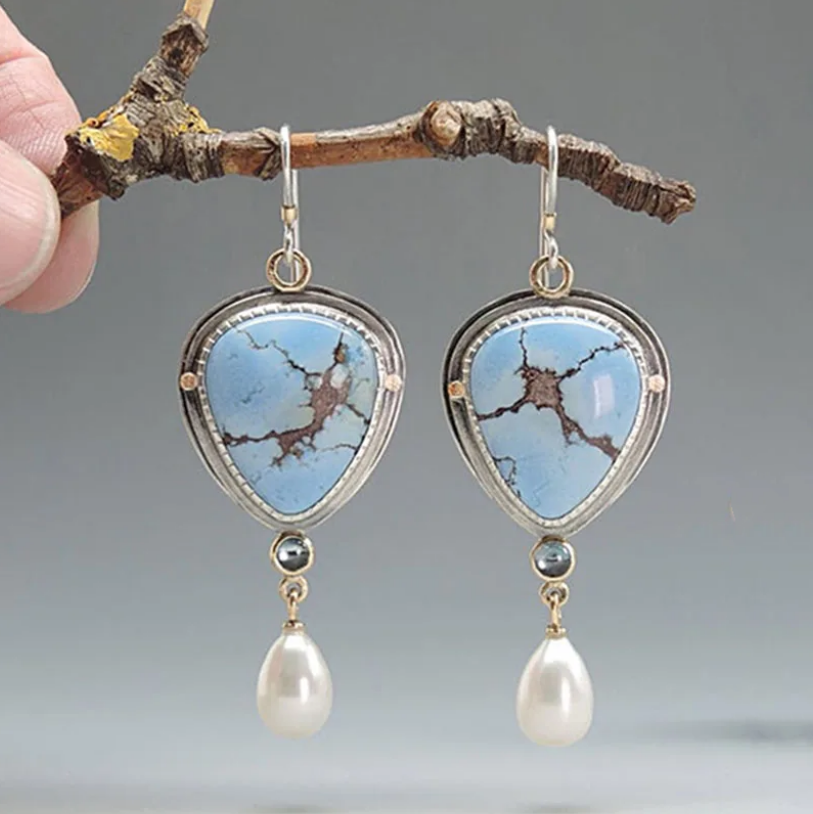 Vintage Blue & Pearl Stone Earrings