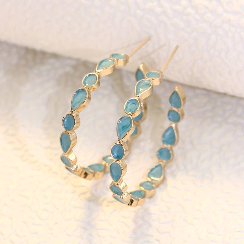 Vintage Blue Stones Hoop Earrings