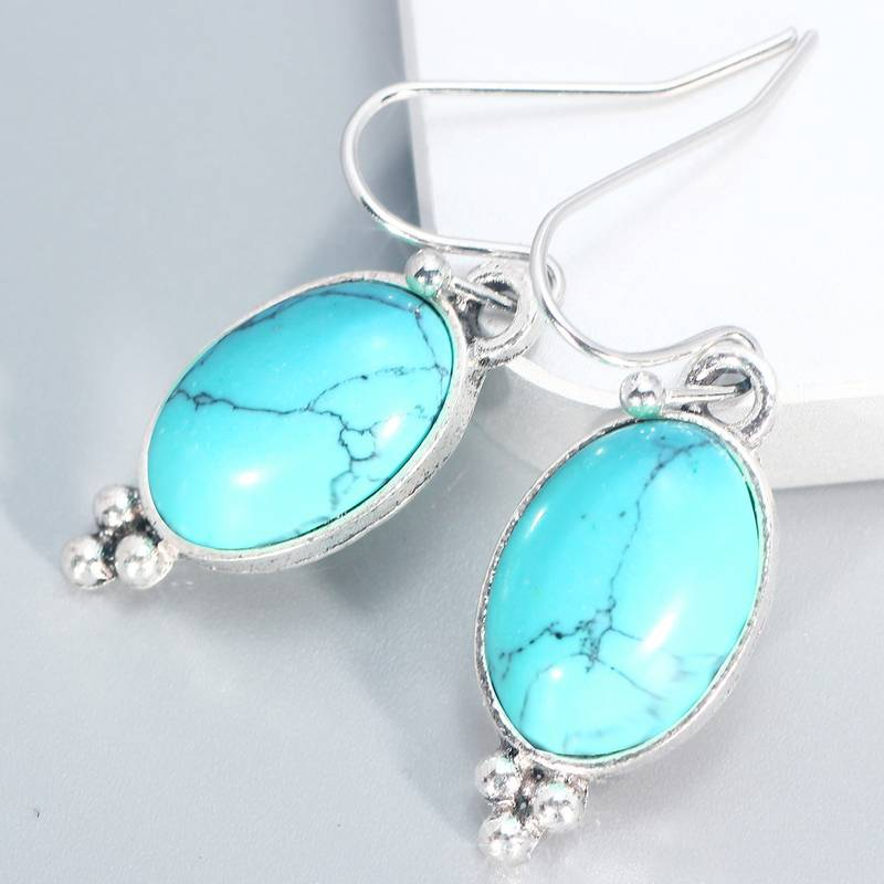 Vintage Blue Stone Oval Earrings