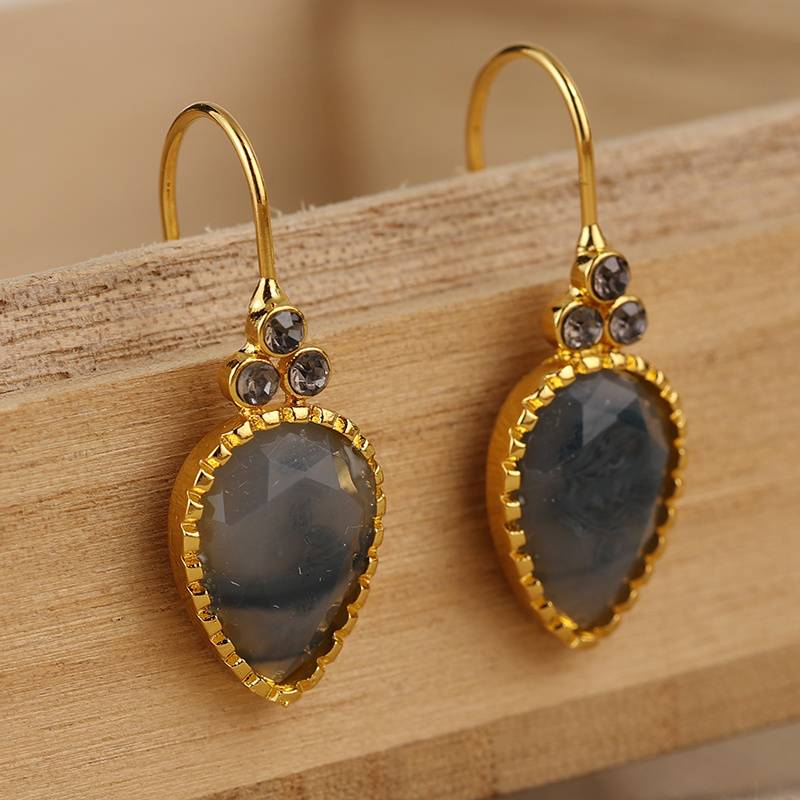 Vintage Golden Grey Stone Earrings