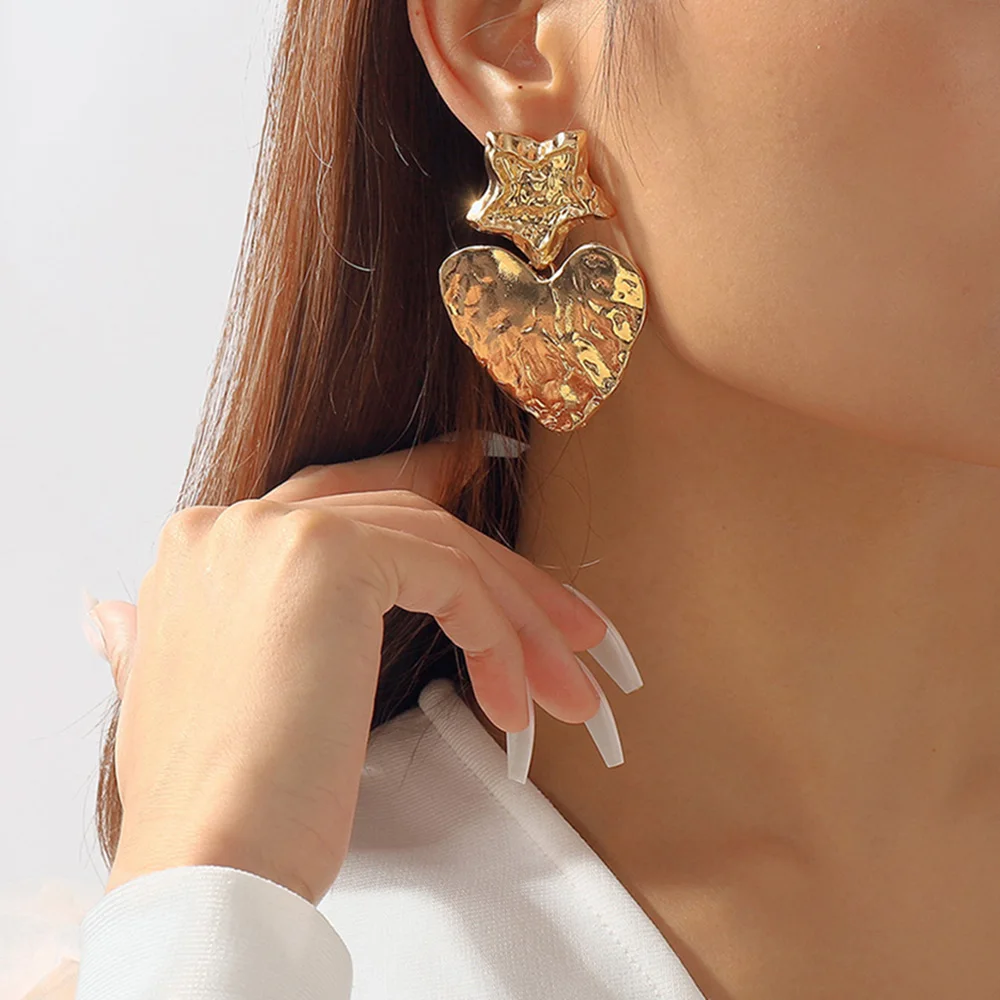 Elegant Gold Start & Heart Earrings