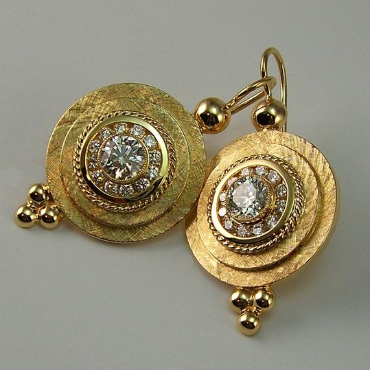 Vintage Golden Rounded Glass Earrings