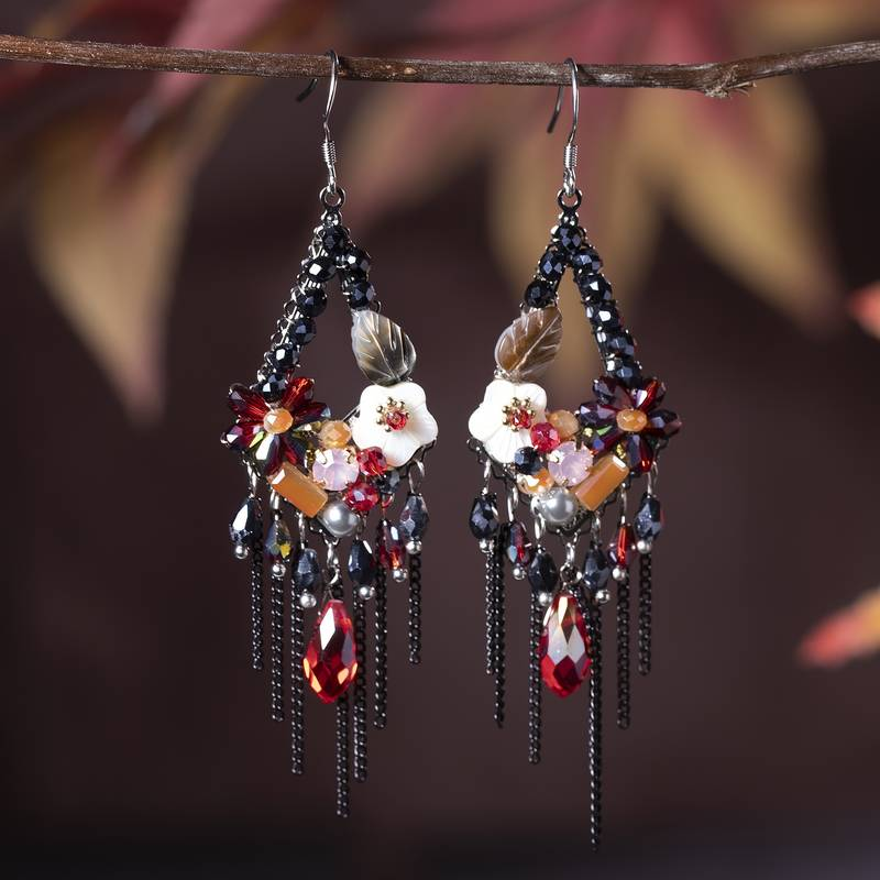 Vintage Dangling Flower Dark Earrings