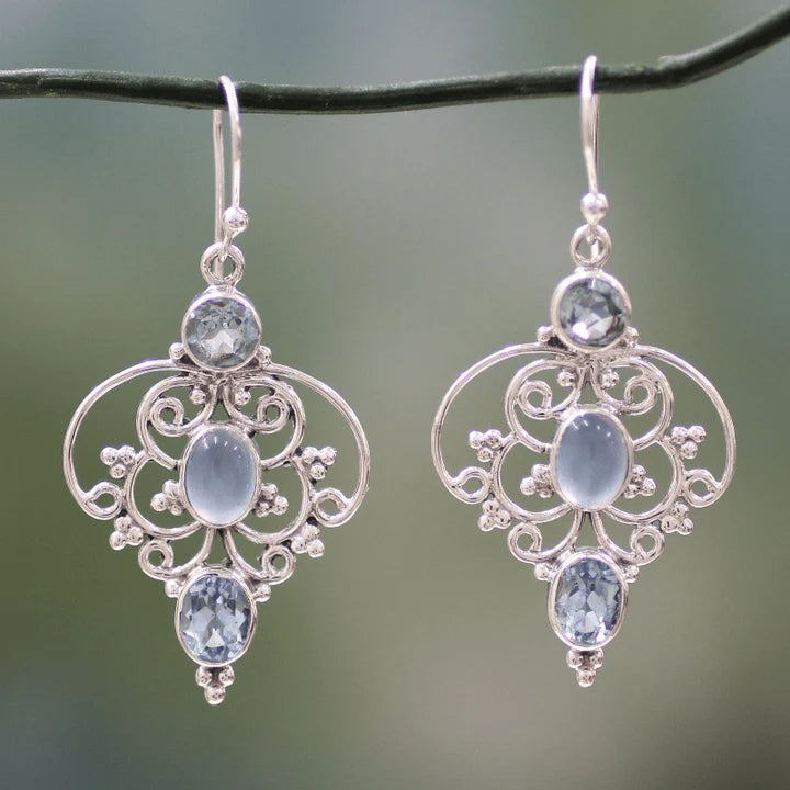 Vintage Moonstone Crystal Mandala Earrings