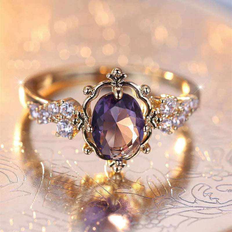 Vintage Purple Crystal Gold Ring