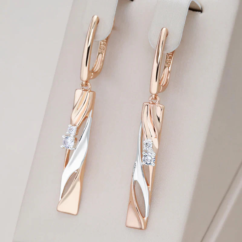 Elegant Rectangular Earrings with Crystals in Gold