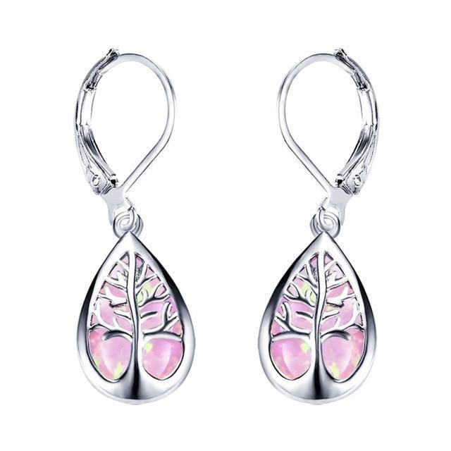 Tree of Life Earrings in Opal and Silver